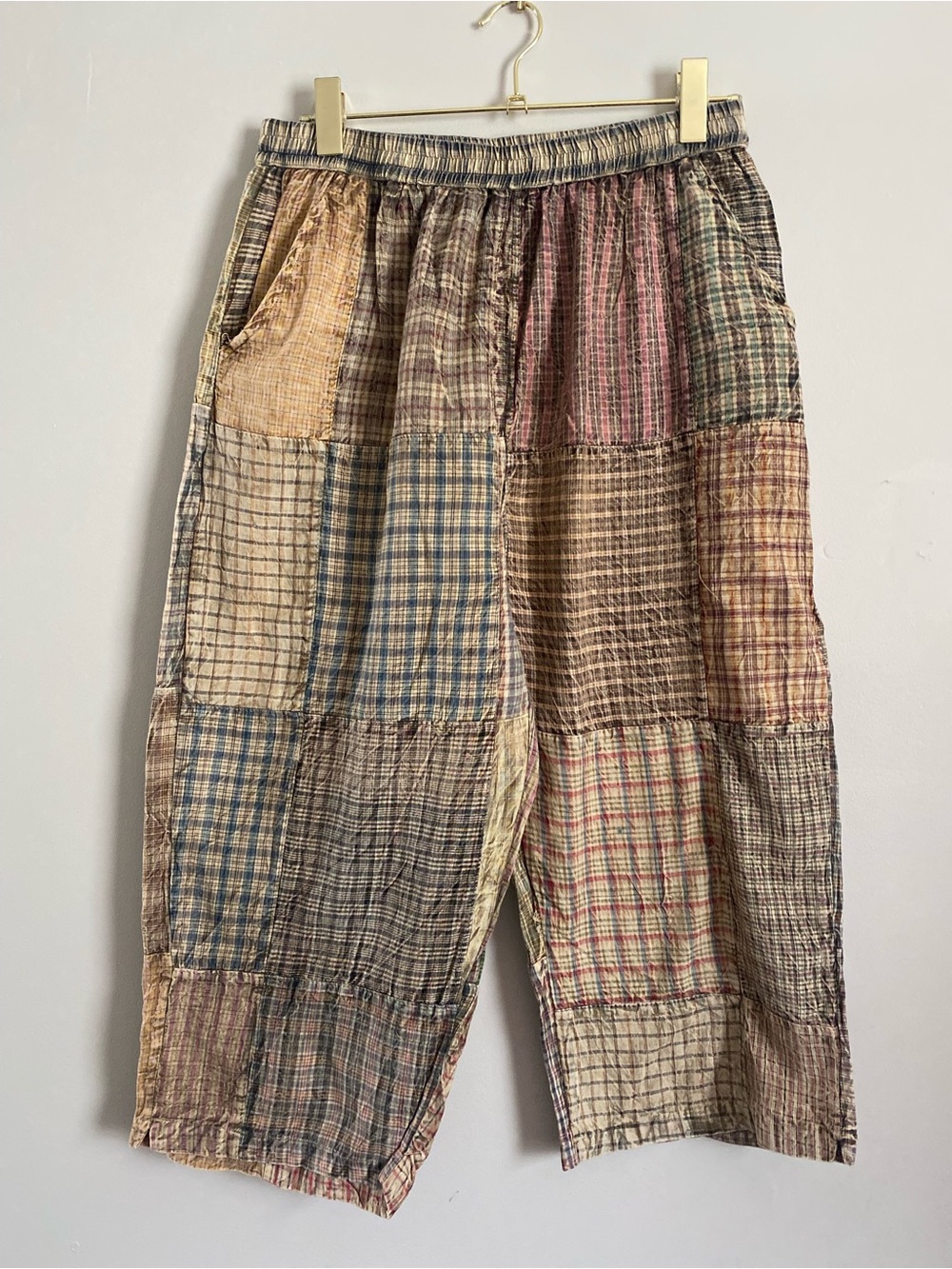 Sacred Threads Pant Lg Patchwork Plaid Eclectic Artsy Boho Mori Kei 100% Cotton